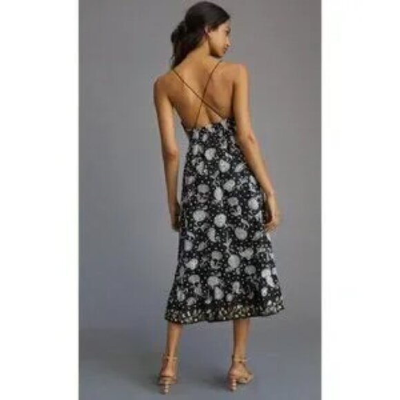 Anthropologie Maeve Embroidered Midi Dress Black Floral Bee Print NEWwtags Small - Picture 2 of 7